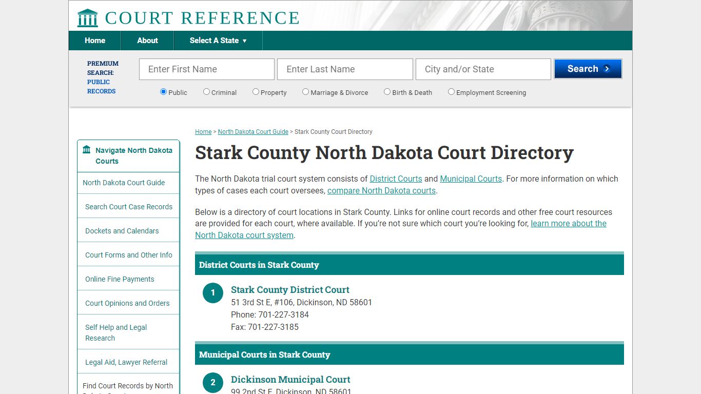 Stark County North Dakota Court Directory | CourtReference.com